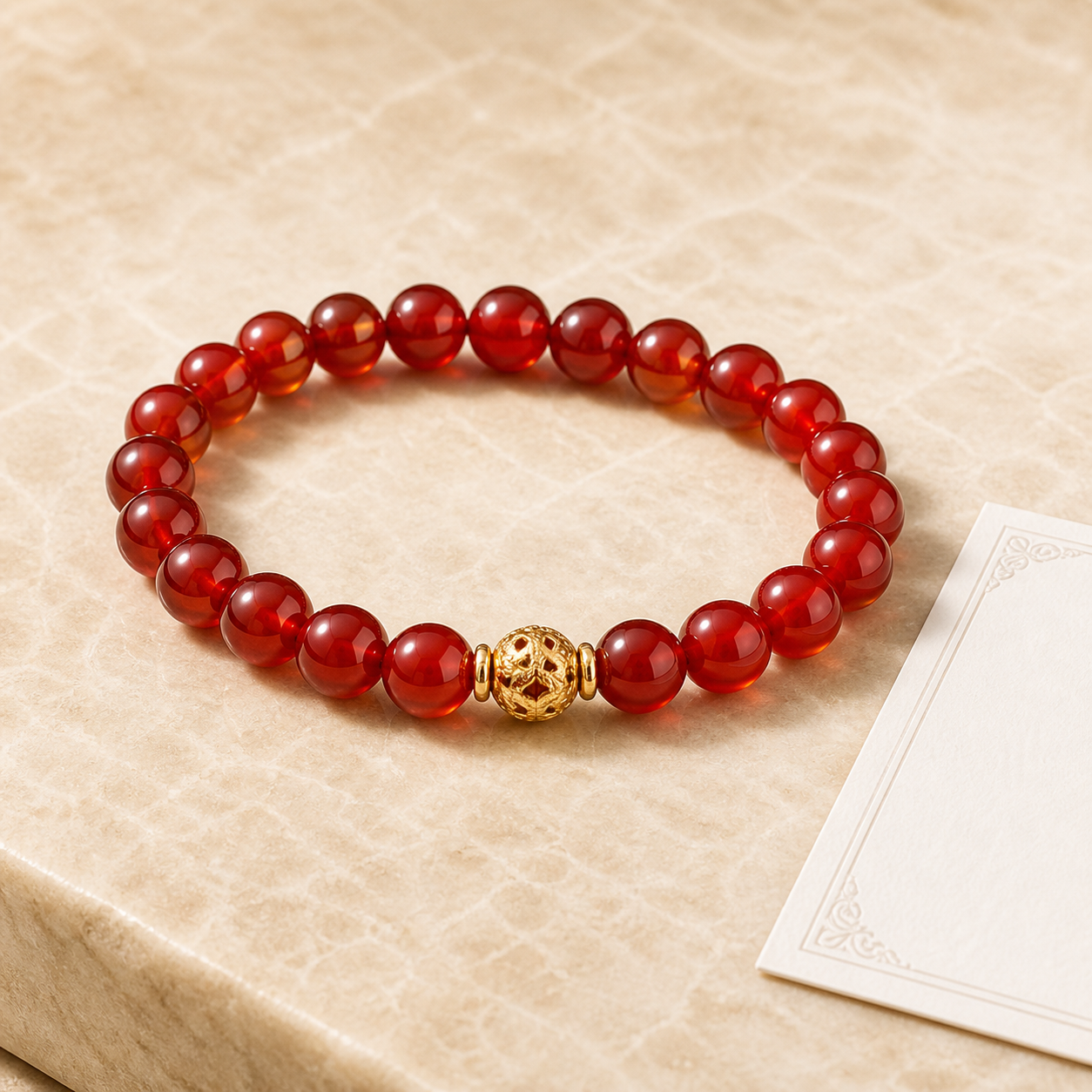 Collector grade 8mm red Fire element bracelet with certificate